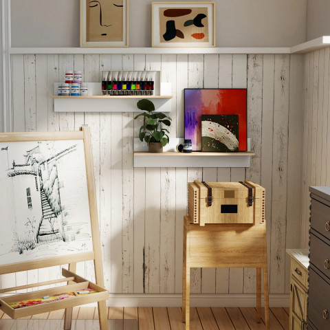 2 plovoucí police na zeď 80 x 16,5 x 20 cm | bílé + přírodní č.6