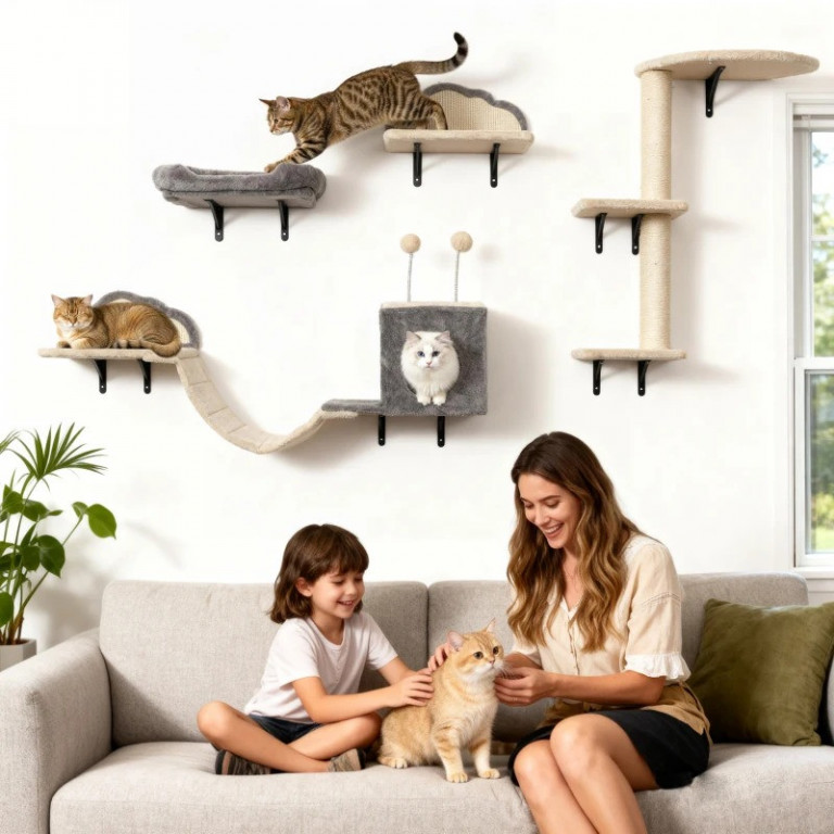 Lezecká 4dílná stěna pro kočky | béžová