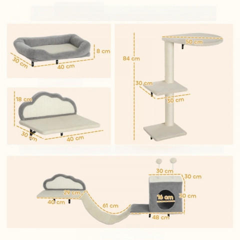 Lezecká 4dílná stěna pro kočky | béžová č.5