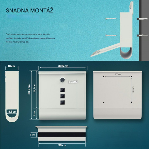 Poštovní schránka 30,5x10x33,5cm | bílá č.4