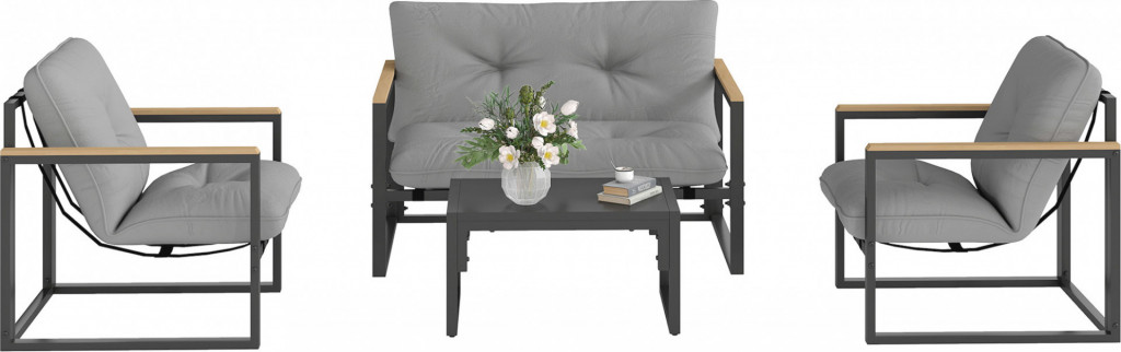 Sada zahradního nábytku pro 4 osoby | šedá + černá