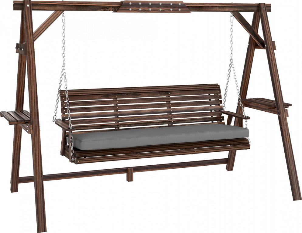 3místná zahradní houpačka ze dřeva | vzhled ohořelého dřeva