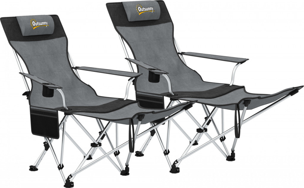 Sada 2 rybářských židlí s odnímatelnou podnožkou | šedé