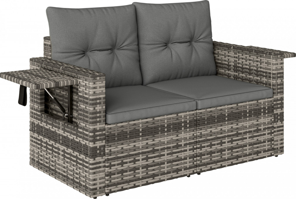 2místná ratanová pohovka s polštáři | světle šedá