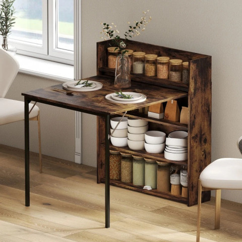 Rozkládací jídelní stůl se 4 policemi 80 x 90 x 93 cm | rustikálně hnědý č.3