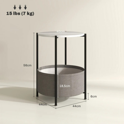 Konferenční stolek s látkovým košem, 44 x 44 x 56 cm | šedý + bílý č.3