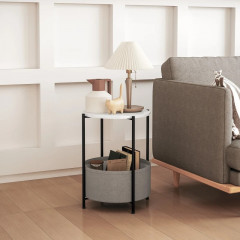 Konferenční stolek s látkovým košem, 44 x 44 x 56 cm | šedý + bílý č.1