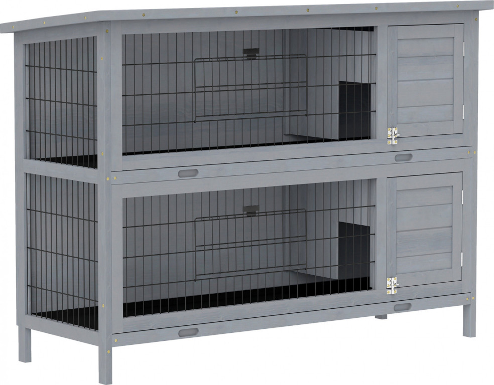 2patrová králíkárna z masivního dřeva 136,4 x 50 x 93 cm | šedá