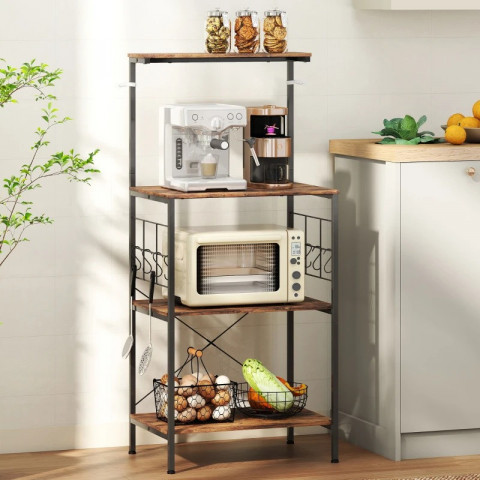 Kuchyňská polička s 8 háčky 60 x 42 x 134,5 cm | rustikálně hnědá č.5