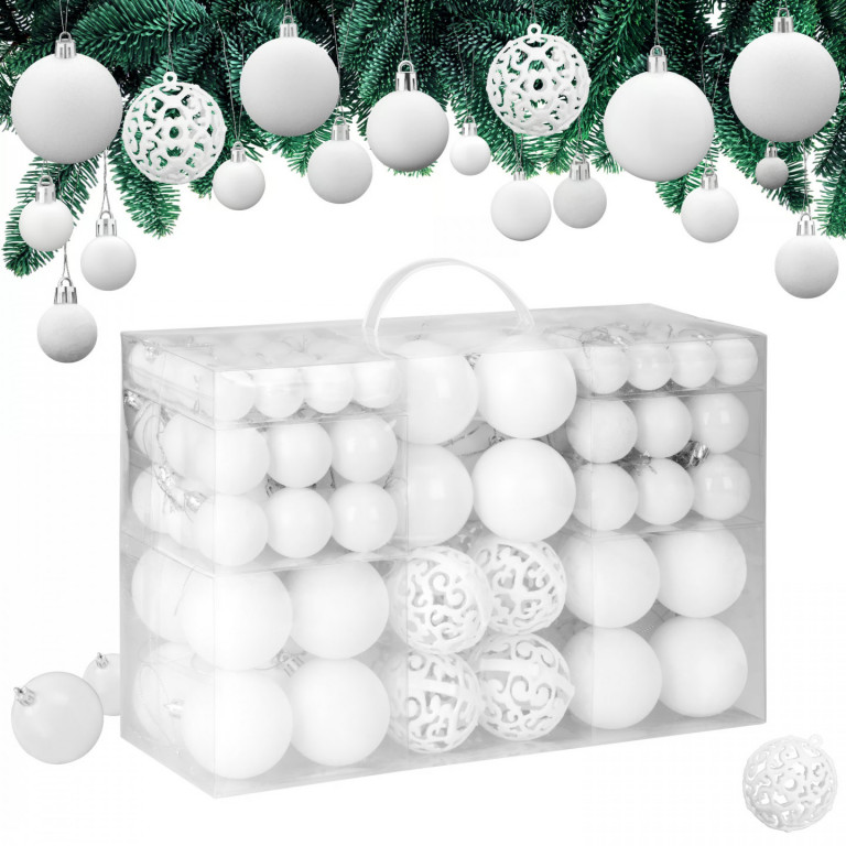 Bílé vánoční ozdoby – 100 ks