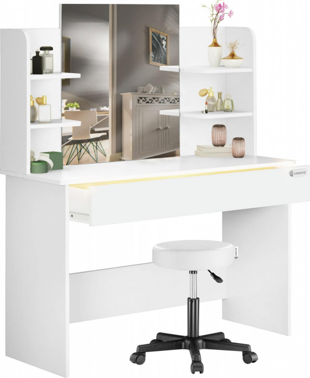 Designový toaletní stolek Lucia s pojízdnou stoličkou | bílý