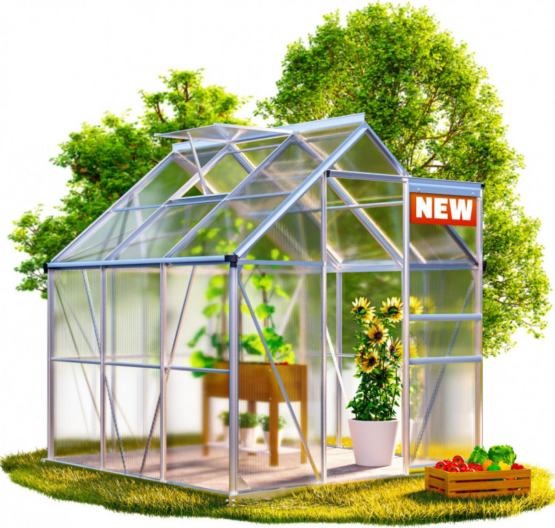 Hliníkový skleník 190×190×195 cm se základovou konstrukcí