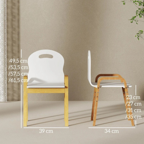 2 dřevěné stohovatelné dětské židličky 39 x 34 x 61,5 cm | bílé č.4
