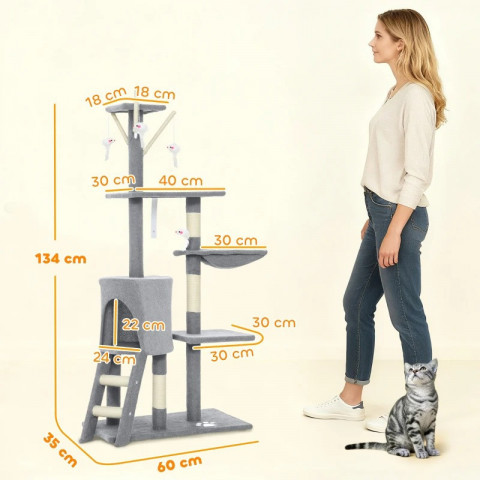 Velká šplhací věž pro kočky se 6 sisalovými škrabadly | šedá č.4