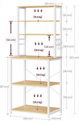 Stojací police do kuchyně 40 x 60 x 167 cm | bílá/dub č.3