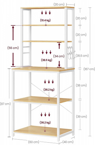 Stojací police do kuchyně 40 x 60 x 167 cm | bílá/dub č.3