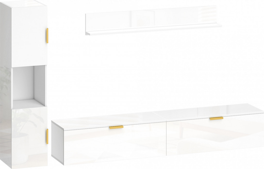 Obývací stěna s nástěnnou policí a úložnou skříňkou | bílá