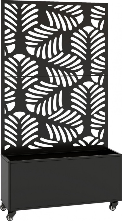 Velký venkovní kovový truhlík na květináče s kolečky | černý