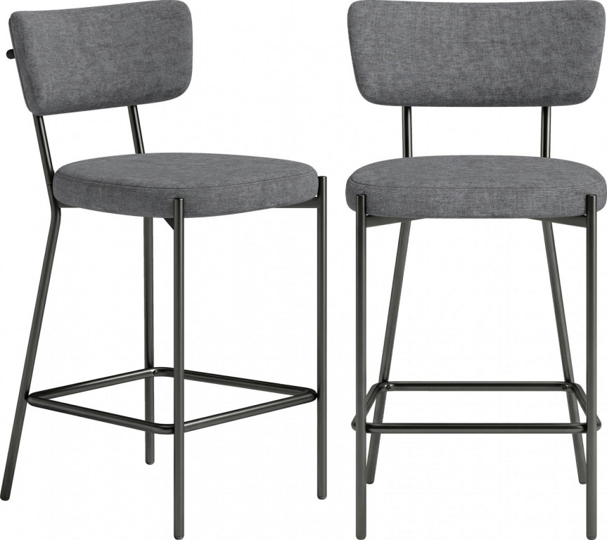 2 barové židle s čalouněným sedákem a prohnutým opěrákem, 63 cm | šedé
