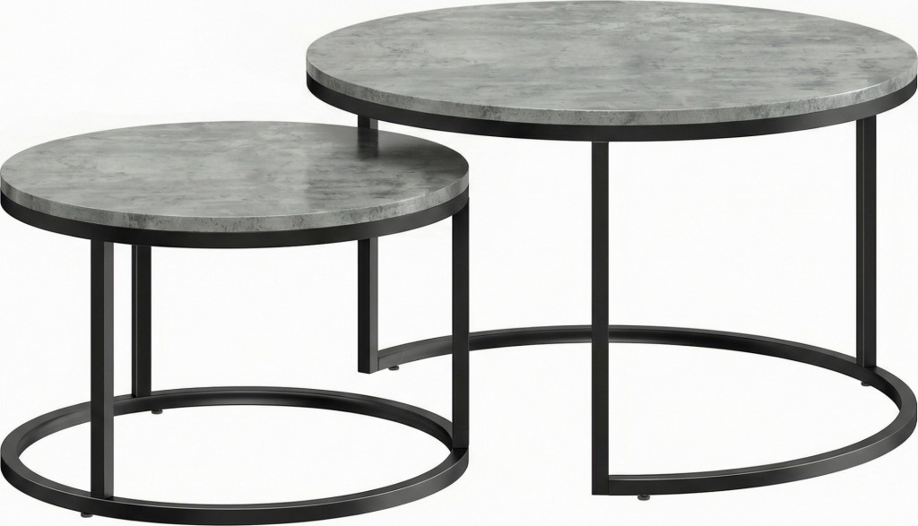 2 kulaté konferenční stolky s kovovým rámem | šedé + černé