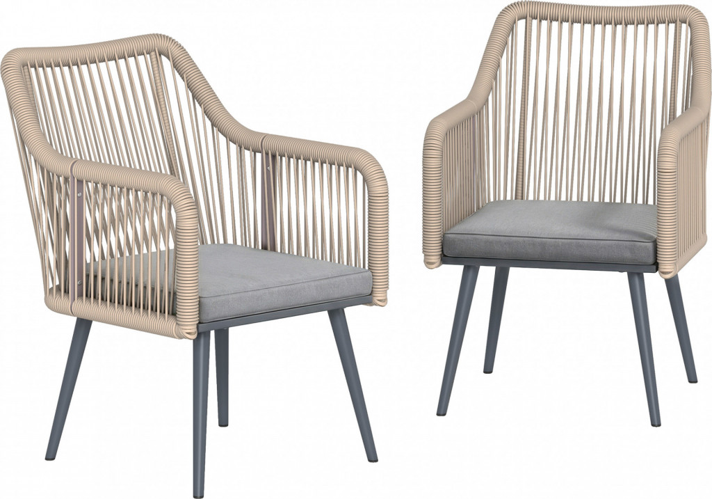 Kovové zahradní židle s područkou, 2 kusy | světle šedé