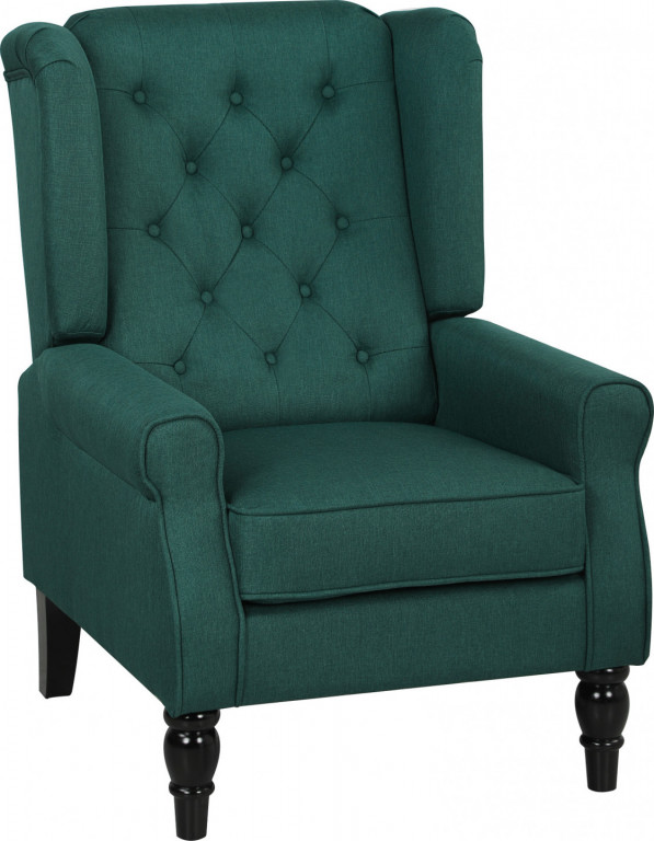 Čalouněné křeslo s vysokým opěradlem a dřevěnými nohami | tmavě zelené
