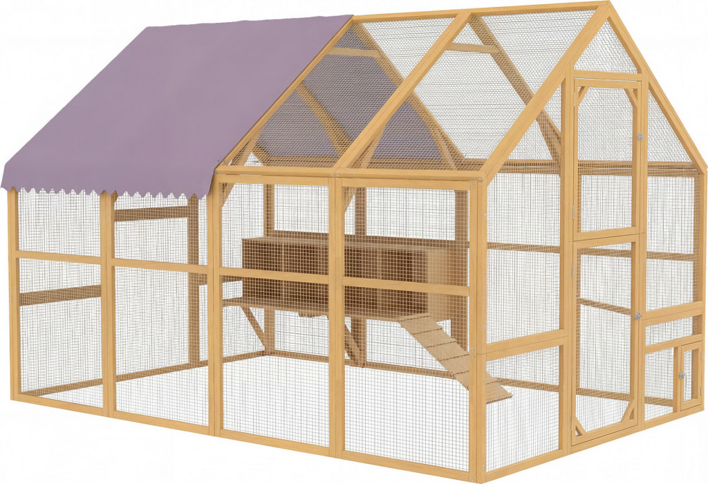 Venkovní výběh pro drůbež se stínicí střechou, 280 x 185,5 x 188 cm | žlutý