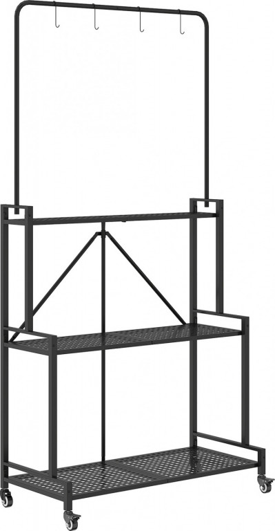Skládací stojan na květiny s kolečky | černý