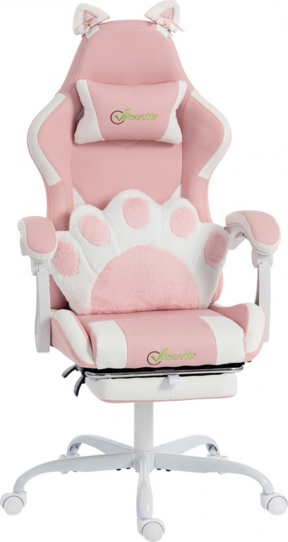 Ergonomická hráčská židle s opěrkou nohou | růžová