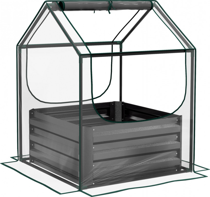 Vyvýšený záhon s mini skleníkem | tmavě šedý
