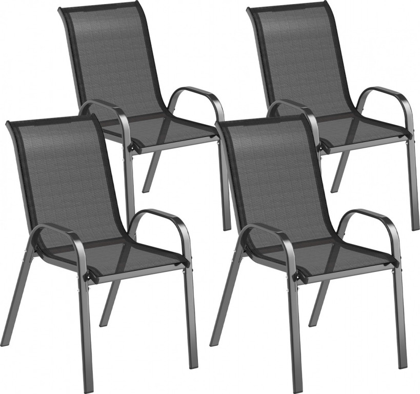 4 stohovatelné zahradní židle s područkami | černé