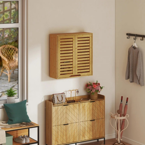 Nástěnná skříňka z bambusu s prodyšnými lamelovými dvířky 60 x 20 x 60 cm | přírodní č.5