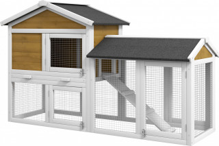 Malá zvířecí klec s prostorným výběhem z jedlového dřeva | žlutá č.1