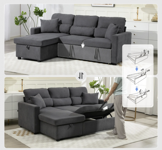 Rozkládací pohovka ve tvaru L s funkcí lůžka | šedá č.5