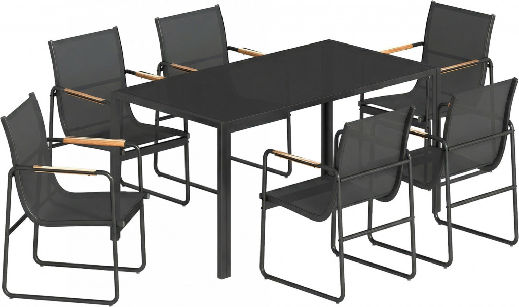 Venkovní jídelní nábytek se skleněným stolem | černý