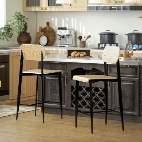 Sada 2 kusů barových židlí s podnožkou | přírodní č.5