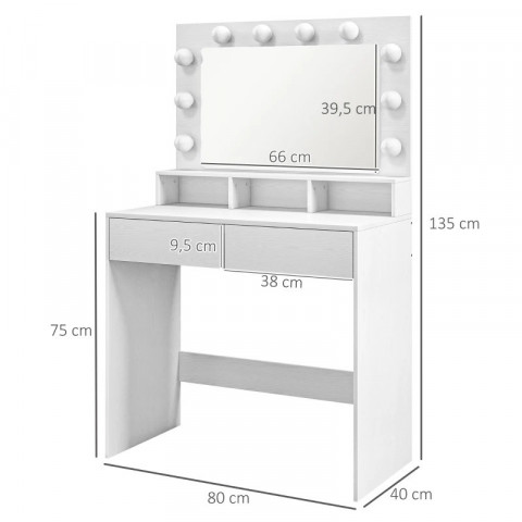 Toaletní stolek s LED osvětlením | bílý č.4