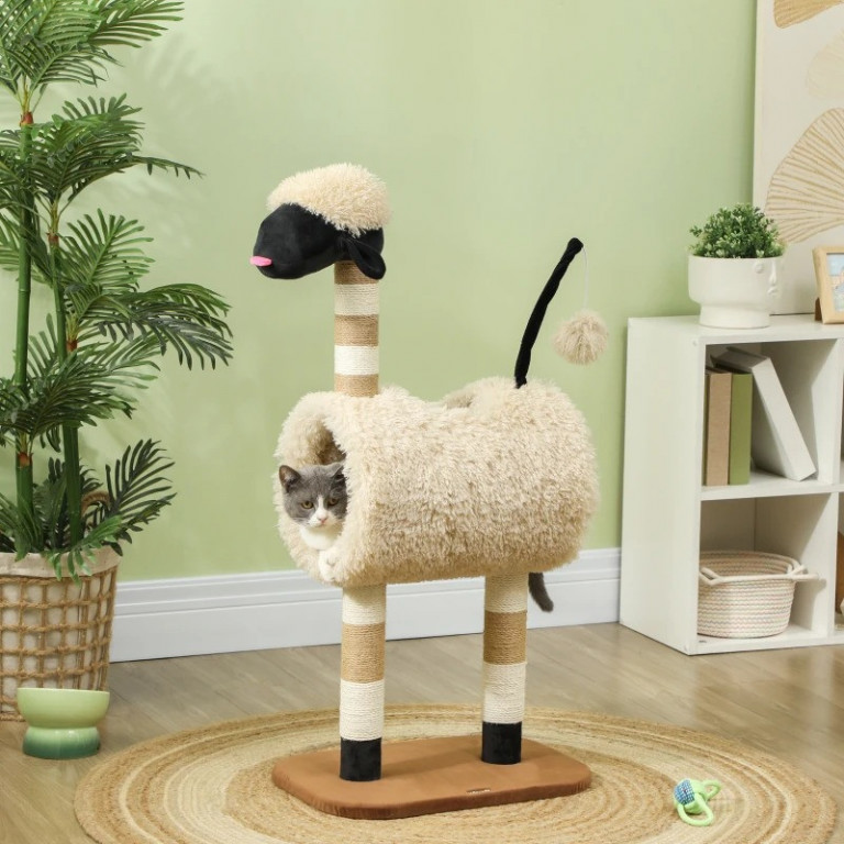 Škrabadlo pro kočky v designu ovce, 98 cm | světle hnědé