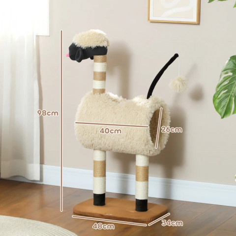 Škrabadlo pro kočky v designu ovce, 98 cm | světle hnědé č.3