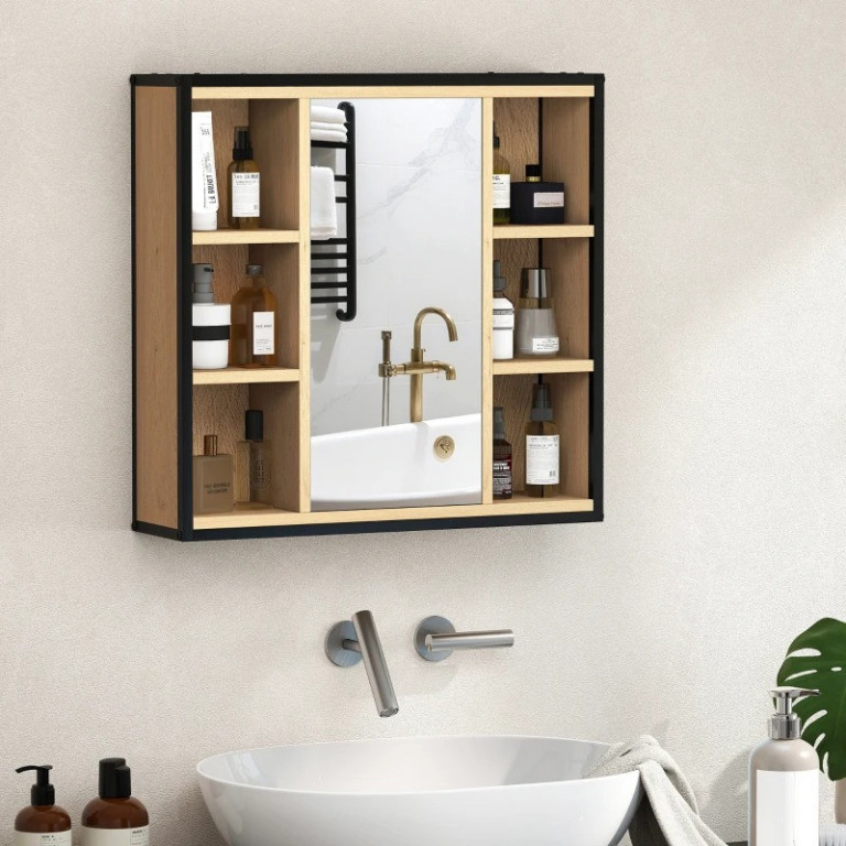 Koupelnová skříňka se zrcadlem, 60 x 16 x 58,5 cm | dub