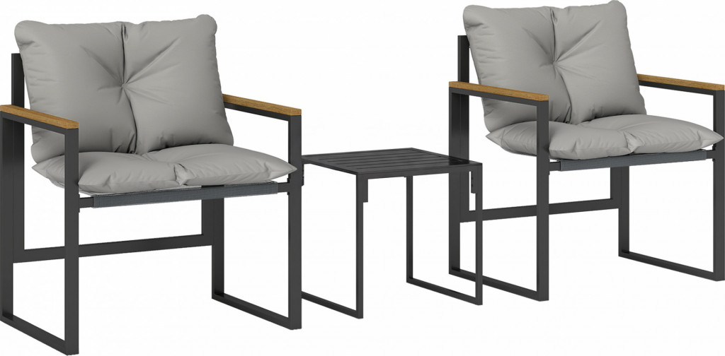 3dílný zahradní bistro set s kovovým rámem | šedý