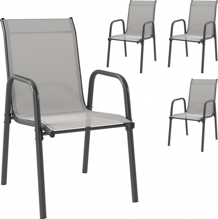 Sada 4 stohovatelných židlí na terasu s prodyšným opěradlem | světle šedé