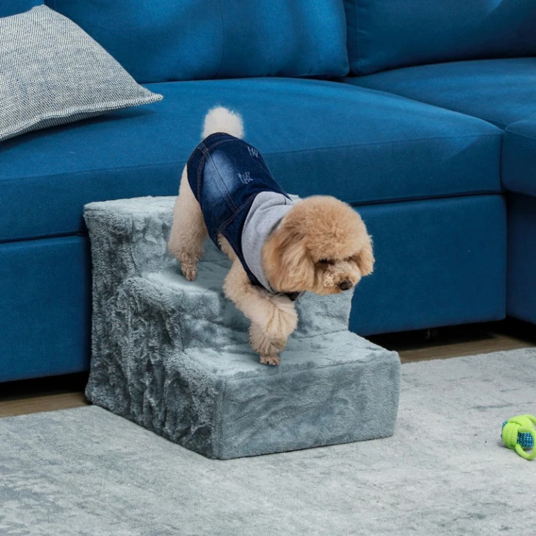 Schody pro domácí mazlíčky, plyšový vzhled | světle šedé