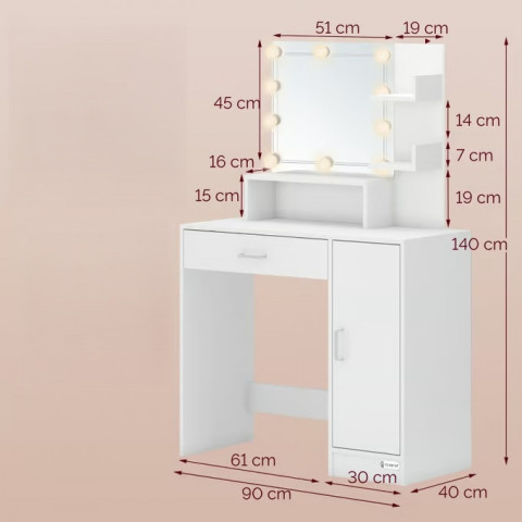 Toaletní stolek Jocelyn s LED osvětlením a pojízdnou stoličkou | bílý č.3
