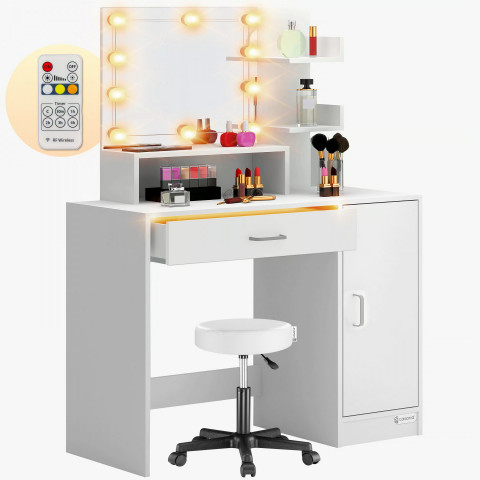 Toaletní stolek Jocelyn s LED osvětlením a pojízdnou stoličkou | bílý č.5