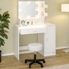 Toaletní stolek Jocelyn s LED osvětlením a pojízdnou stoličkou | bílý č.1