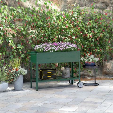 Vyvýšený záhon s kolečky 109 x 44 x 80 cm | zelený č.3