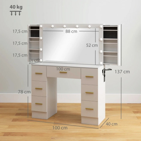 Toaletní stolek s 12 LED světly | bílý č.3