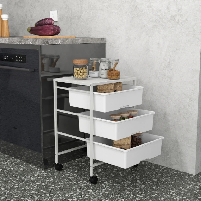 Servírovací vozík se 3 policemi 40,8 x 33,5 x 6,5 cm | bílý