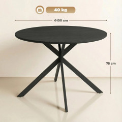 Kulatý jídelní stůl pro 4 osoby Ø100 cm | černý č.3